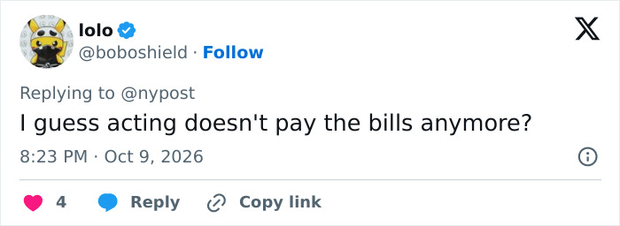 A tweet questioning if acting pays enough, reacting to Megan Fox's paid-content site.
