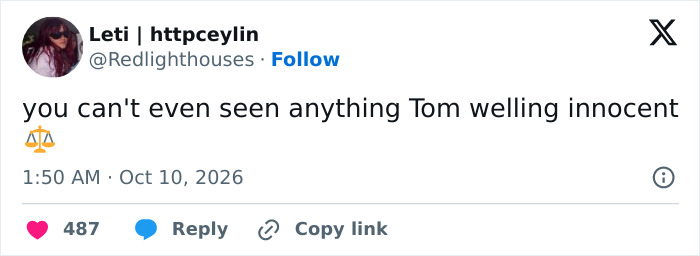 A fan tweet about TV star Tom Welling during a social media frenzy.