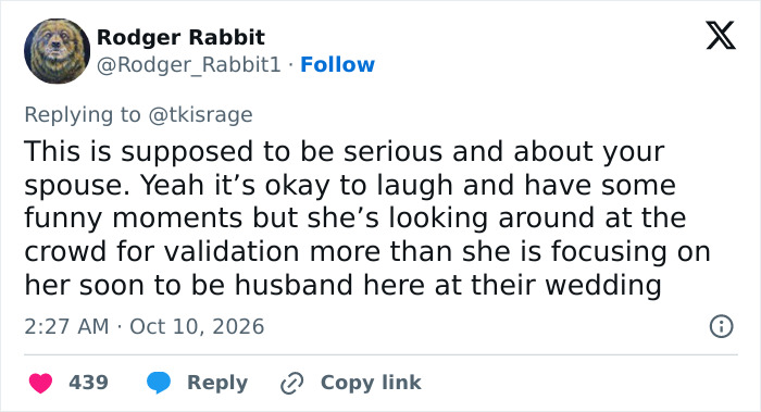 A social media post criticizing the wedding vows that caused outrage online.