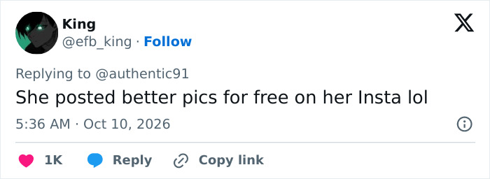 X post comment discussing Megan Fox photo posts on social media platforms.