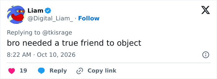 A social media post about bride wedding vows saying bro needed a true friend to object.