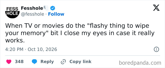 Anonymous confessions post about closing eyes during movie memory wipes just in case