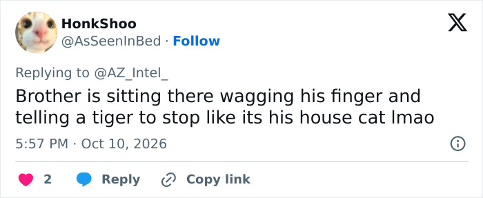 A post describing chilling details of a man interacting with animals near a tiger enclosure.