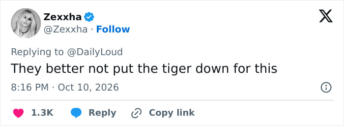 A post expressing concern for the animal involved in the tiger enclosure incident.