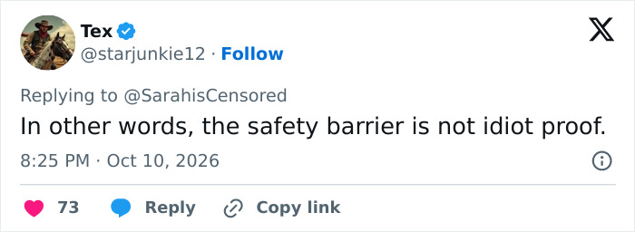 A user comment discussing safety barrier issues related to a tiger enclosure incident