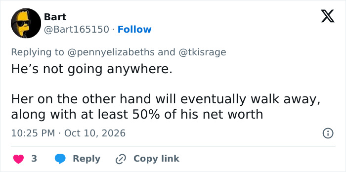 A comment on controversial wedding vows discussing financial division and potential divorce.