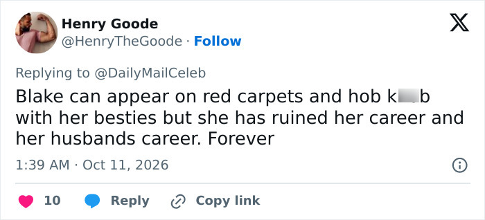 A online comment discussing Blake Lively and Ryan Reynolds following the leaked celebrity texts controversy. A online comment discussing Blake Lively and Ryan Reynolds following the leaked celebrity texts controversy.