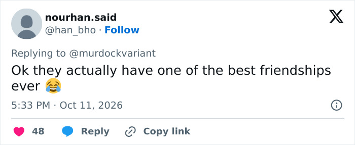 A fan comment on social media discussing a TV star friendship