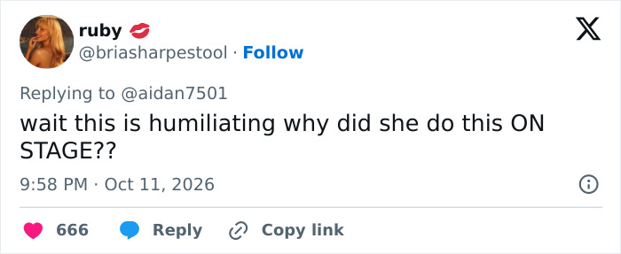 A post questioning an unhygienic move made by a pop star on stage.
