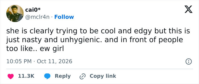 A fan tweet dragging a pop star for an unhygienic move on stage