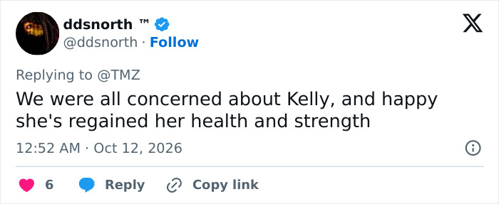 A supportive tweet about Kelly Osbourne weight gain and regaining her health