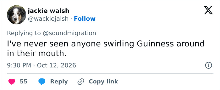 User tweet commenting on Mark Zuckerberg pretending to enjoy Guinness. User tweet commenting on Mark Zuckerberg pretending to enjoy Guinness.