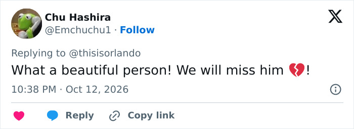 A fan tweet expressing sadness over the passing of RJ Mitte. A fan tweet expressing sadness over the passing of RJ Mitte.