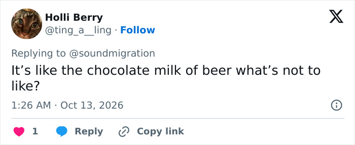 Online comment comparing Guinness to chocolate milk of beer, reacting to Mark Zuckerberg bizarre behavior video. Online comment comparing Guinness to chocolate milk of beer, reacting to Mark Zuckerberg bizarre behavior video.
