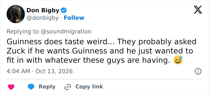 A post discussing Mark Zuckerberg bizarre behavior when drinking Guinness A post discussing Mark Zuckerberg bizarre behavior when drinking Guinness