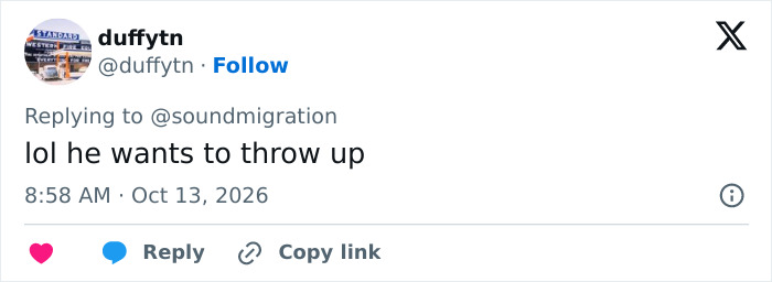 A tweet by duffytn mocking Mark Zuckerberg's bizarre behavior while drinking Guinness, saying he wants to throw up. A tweet by duffytn mocking Mark Zuckerberg's bizarre behavior while drinking Guinness, saying he wants to throw up.