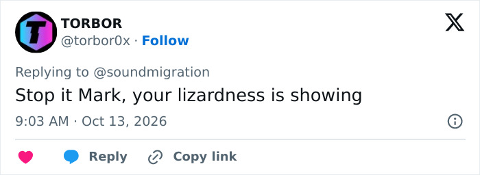 Social media user calling out Mark Zuckerberg bizarre behavior while drinking beer, saying his lizardness is showing. Social media user calling out Mark Zuckerberg bizarre behavior while drinking beer, saying his lizardness is showing.