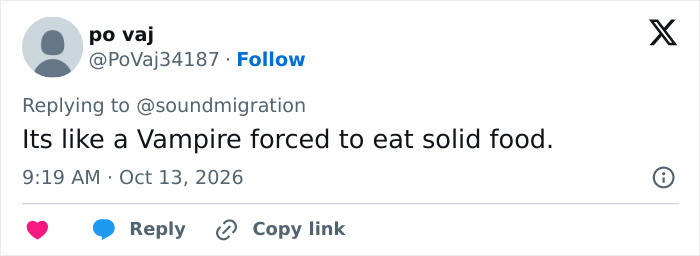 Social media post comparing Mark Zuckerberg bizarre behavior while drinking to a vampire forced to eat solid food. Social media post comparing Mark Zuckerberg bizarre behavior while drinking to a vampire forced to eat solid food.