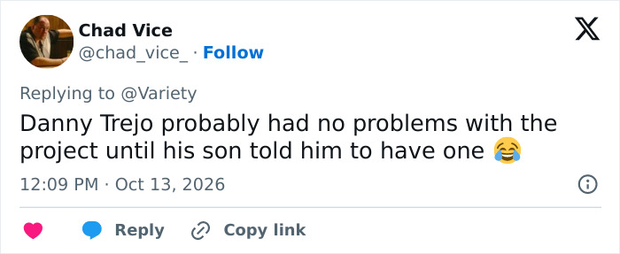 Tweet mentioning Danny Trejo and son's role in 82YO action hero project Tweet mentioning Danny Trejo and son's role in 82YO action hero project