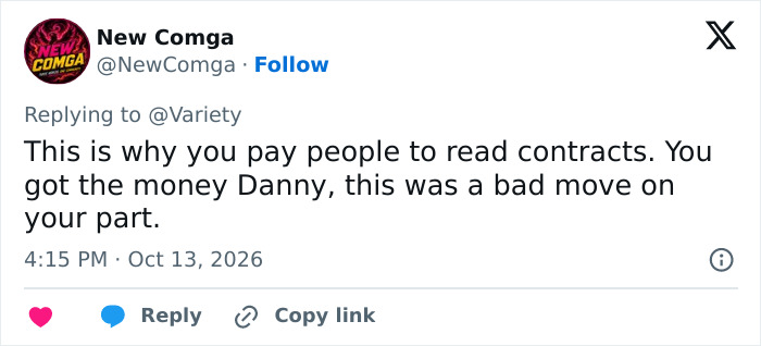 Tweet advising to pay people to read contracts in action hero's case Tweet advising to pay people to read contracts in action hero's case