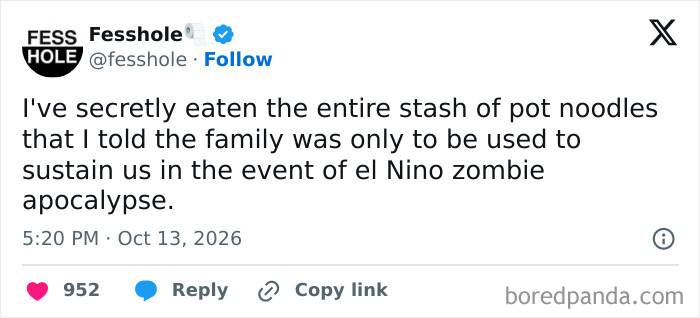 Online post featuring anonymous confessions about secretly eating the family stash of instant noodles.