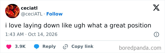 One of the hilarious tweets about how great it feels to lie down.