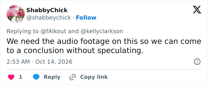 Tweet requesting audio footage in Kelly Clarkson Brooklyn feud