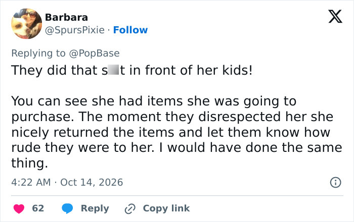 Tweet defending Kelly Clarkson's response to disrespect during Brooklyn shopkeeper feud with kids present
