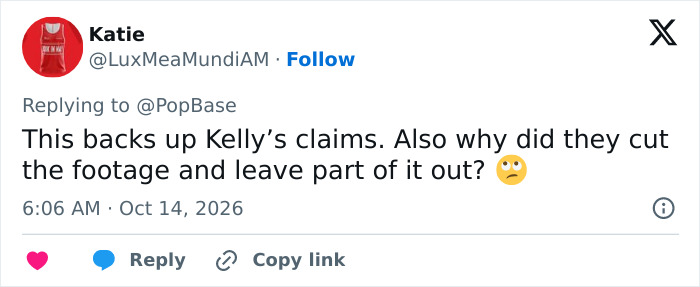 Twitter comment backing Kelly Clarkson's claims about leaked security footage