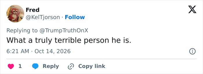 Social media comment calling Trump a terrible person Social media comment calling Trump a terrible person