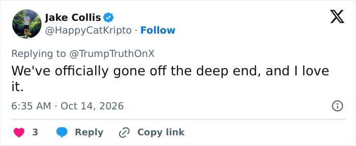 Tweet reaction to Trump tiger video calling it off the deep end Tweet reaction to Trump tiger video calling it off the deep end