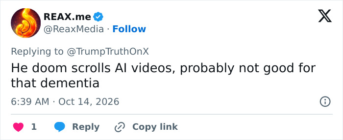 Social media comment criticizing Trump and AI videos Social media comment criticizing Trump and AI videos
