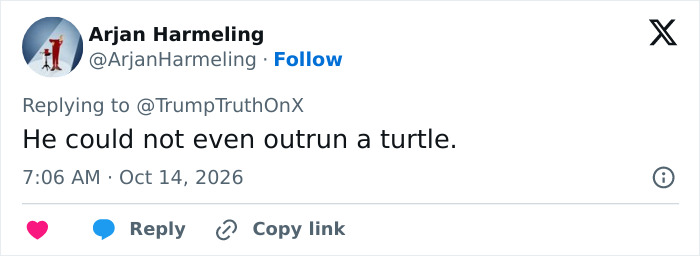 Social media comment mocking Trump's speed Social media comment mocking Trump's speed