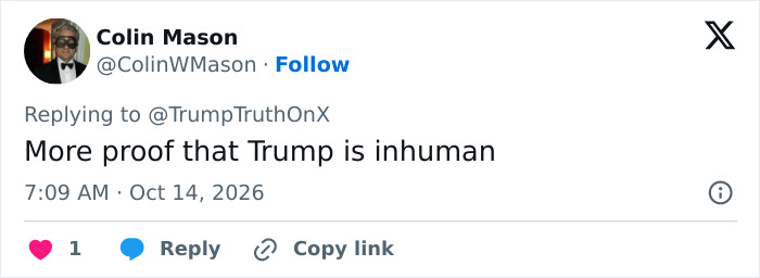Social media comment calling Trump inhuman Social media comment calling Trump inhuman