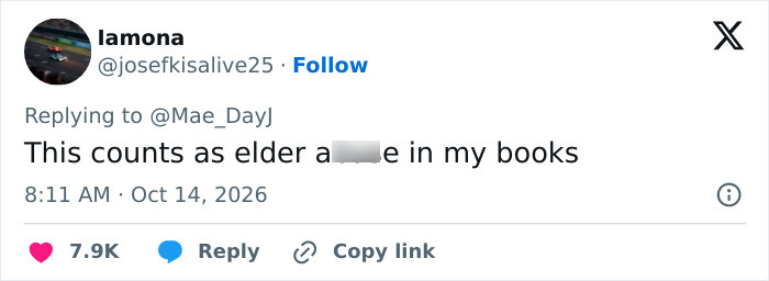 Twitter comment praising elder action hero's role and attitude Twitter comment praising elder action hero's role and attitude