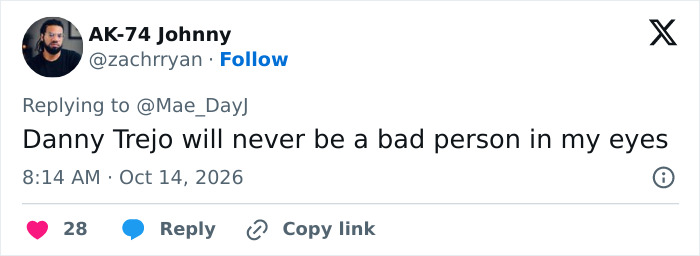 Fan defending Danny Trejo saying he is never a bad person Fan defending Danny Trejo saying he is never a bad person