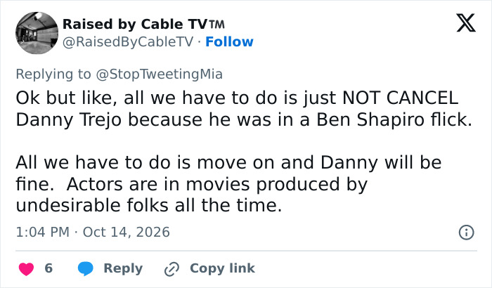 Tweet urging not to cancel Danny Trejo over a controversial movie Tweet urging not to cancel Danny Trejo over a controversial movie