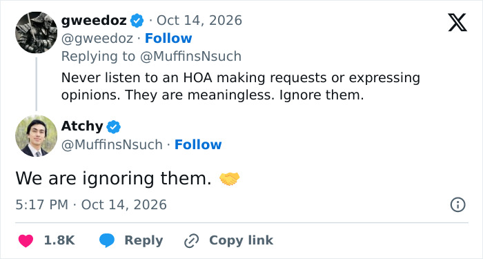Social media user encouraging residents to ignore strict HOA rules regarding Halloween candy distribution. Social media user encouraging residents to ignore strict HOA rules regarding Halloween candy distribution.