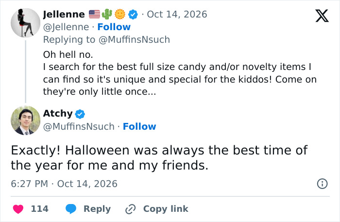 Social media exchange criticizing HOA Halloween candy regulations and celebrating special Halloween treats for kids. Social media exchange criticizing HOA Halloween candy regulations and celebrating special Halloween treats for kids.