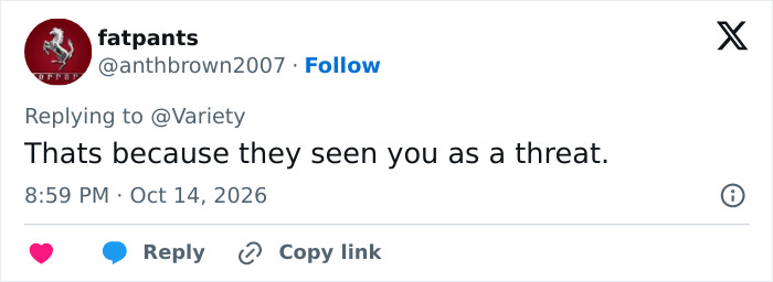 Tweet suggesting bullying happened because James McAvoy was seen as a threat Tweet suggesting bullying happened because James McAvoy was seen as a threat