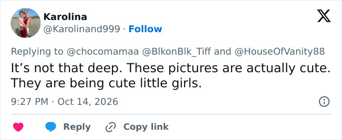 User replying that the controversial Kim Kardashian photos show cute little girls User replying that the controversial Kim Kardashian photos show cute little girls