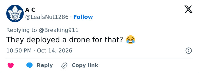 Tweet about deploying drone for Halloween incident Tweet about deploying drone for Halloween incident