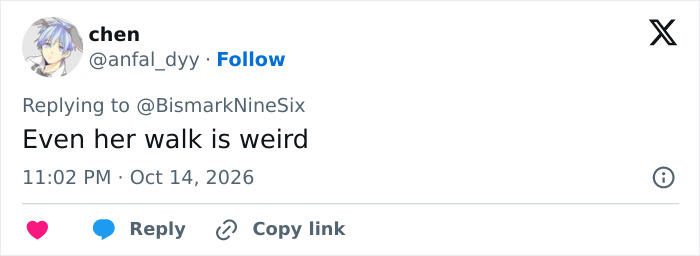 Social media post commenting on odd walk, connected to viral transformation and Trump women Social media post commenting on odd walk, connected to viral transformation and Trump women