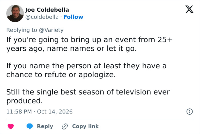 User urges naming names in James McAvoy bullying claim for accountability User urges naming names in James McAvoy bullying claim for accountability