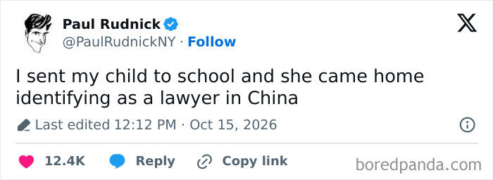 Hilarious tweets screenshot joking about a child coming home from school identifying as a lawyer