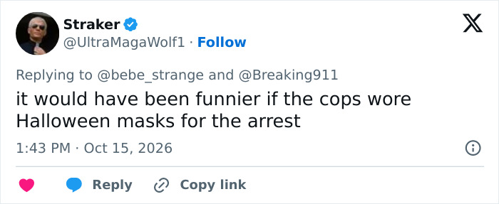 Tweet suggesting cops wear Halloween masks for an arrest Tweet suggesting cops wear Halloween masks for an arrest