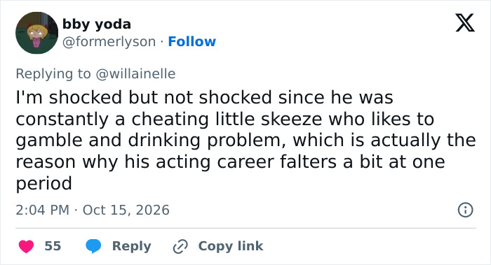 Tweet discussing Ben Affleck's cheating and drinking problem affecting his acting career