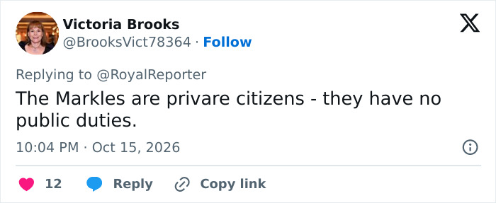 Tweet defending Meghan and Harry as private citizens Tweet defending Meghan and Harry as private citizens
