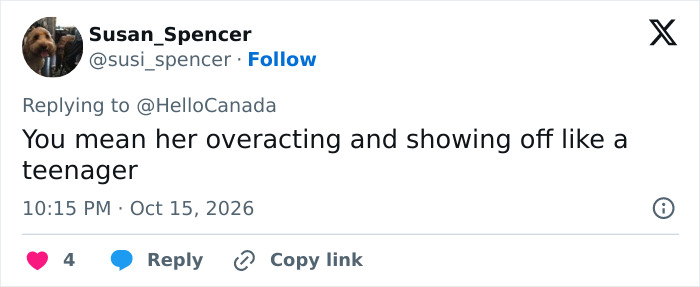 A tweet commenting on Meghan Markle’s behavior during a public event.