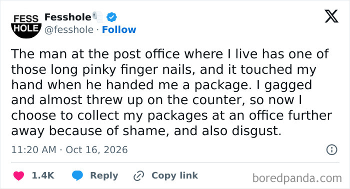 Anonymous confessions message about avoiding a local post office after an uncomfortable moment.